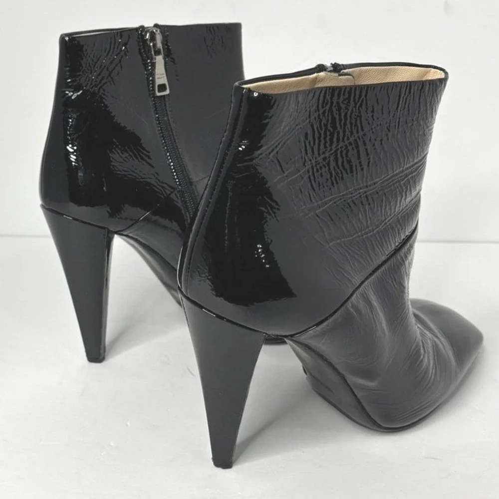 Prada Black Crinkled Patent Leather Square Toe Ankle Boots‎ 39 Heel 1I746L